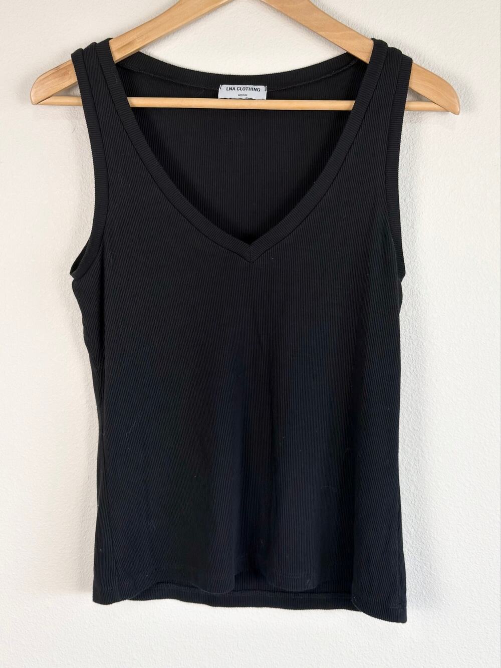 LNA Black Ribbed V Neck Tank Top Medium
